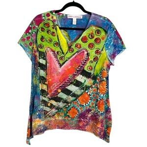 Leoma Lovegrove Artsy Embellished Colourful Short Sleeve Top Large Multicolour